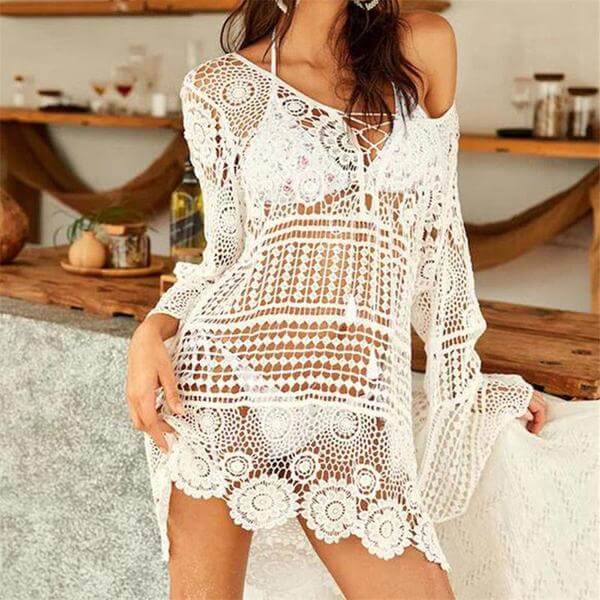 Knitted Bikini Cover Up Tassel Tunic