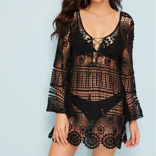 Knitted Bikini Cover Up Tassel Tunic